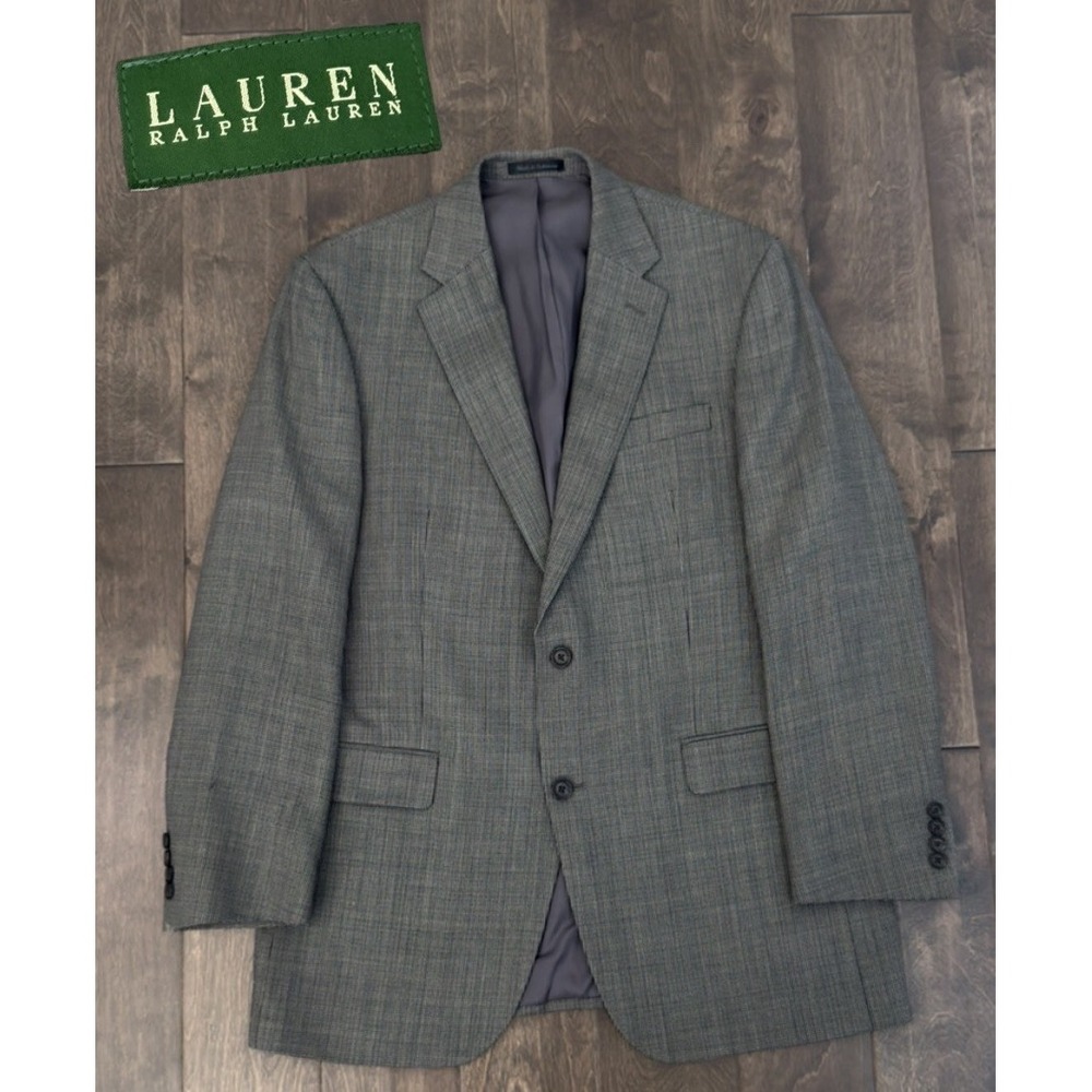 Ralph Lauren Mens 100% Wool Two Button Grey Tweed Suit Jacket Blazer Size 42L